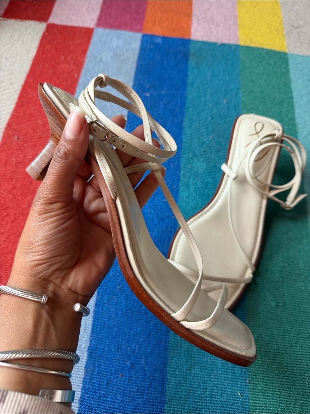 Sam Edelman Dominique Ivory Ankle strap Kitten Heeled Sandals (Ivory, 9.5) - Picture 5 of 6